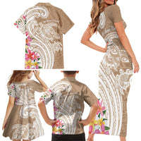 Aloha Ni’ihau Island Personalized Family Matching Short Sleeve Bodycon Dress and Hawaiian Shirt Beige Dreamy Turtle