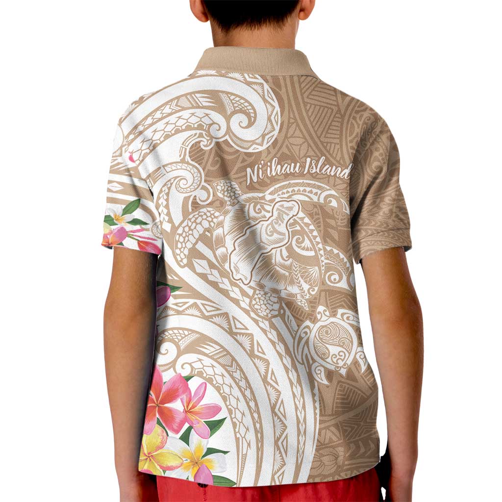 Aloha Niihau Island Personalized Kid Polo Shirt Beige Dreamy Turtle LT7 - Polynesian Pride