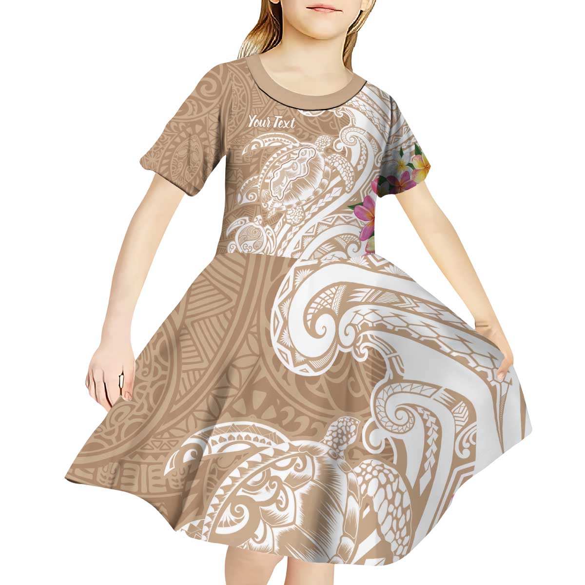 Aloha Ni’ihau Island Personalized Kid Short Sleeve Dress Beige Dreamy Turtle