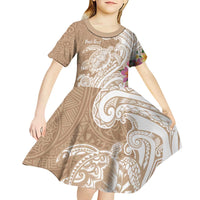Aloha Ni’ihau Island Personalized Kid Short Sleeve Dress Beige Dreamy Turtle