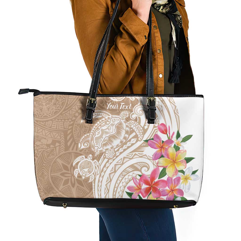 Aloha Niihau Island Personalized Leather Tote Bag Beige Dreamy Turtle LT7 - Polynesian Pride