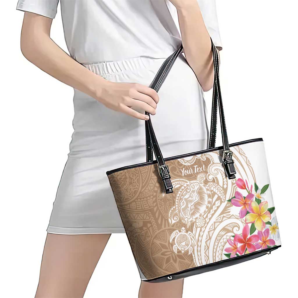 Aloha Niihau Island Personalized Leather Tote Bag Beige Dreamy Turtle LT7 - Polynesian Pride