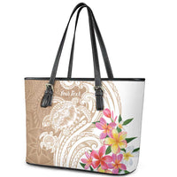 Aloha Niihau Island Personalized Leather Tote Bag Beige Dreamy Turtle LT7 - Polynesian Pride