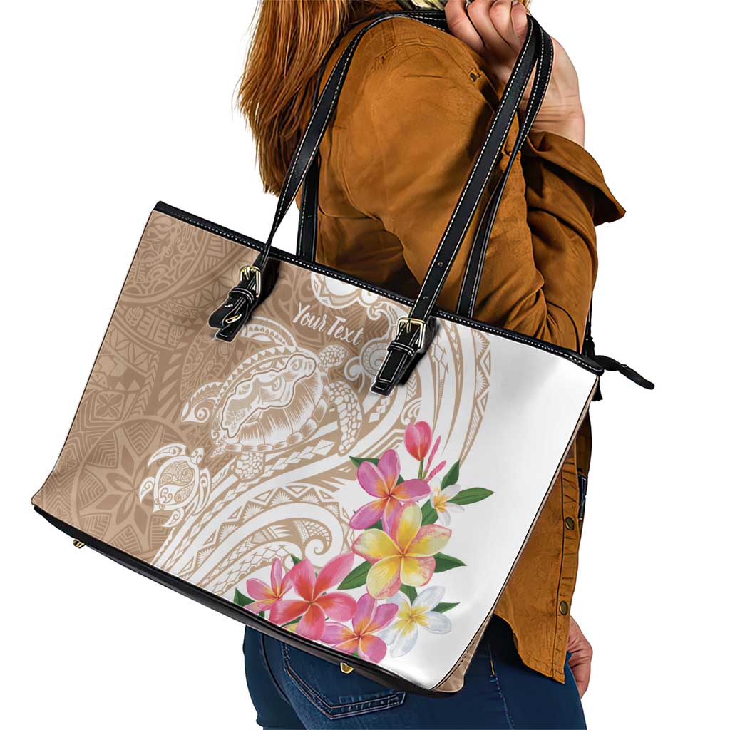 Aloha Niihau Island Personalized Leather Tote Bag Beige Dreamy Turtle LT7 - Polynesian Pride