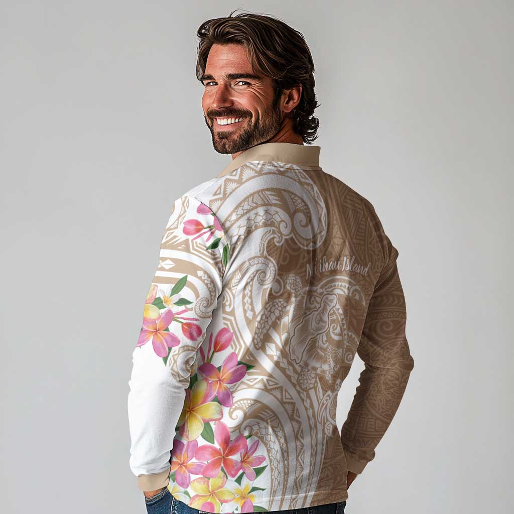 Aloha Ni’ihau Island Personalized Long Sleeve Polo Shirt Beige Dreamy Turtle