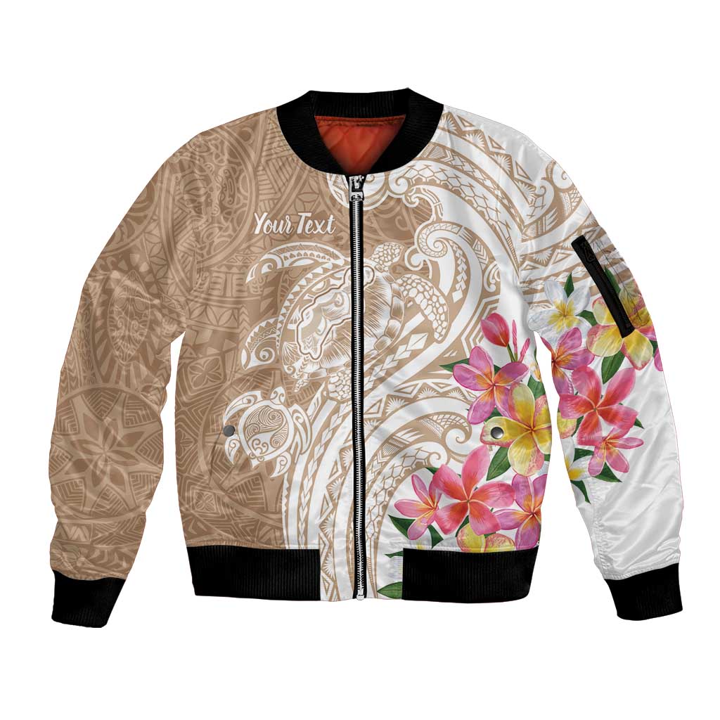 Aloha Niihau Island Personalized Sleeve Zip Bomber Jacket Beige Dreamy Turtle LT7 Unisex Beige - Polynesian Pride