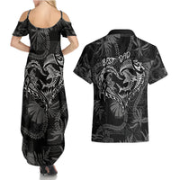Hawaii Father's Day Vintage Lei Couples Matching Summer Maxi Dress and Hawaiian Shirt Hauoli la Makuakane - Black