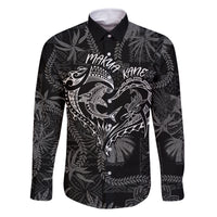 Hawaii Father's Day Vintage Lei Family Matching Off Shoulder Short Dress and Hawaiian Shirt Hauoli la Makuakane - Black LT7 Dad's Shirt - Long Sleeve Black - Polynesian Pride