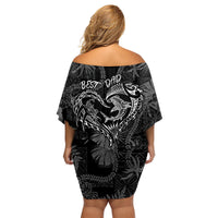 Hawaii Father's Day Vintage Lei Family Matching Off Shoulder Short Dress and Hawaiian Shirt Hauoli la Makuakane - Black LT7 - Polynesian Pride
