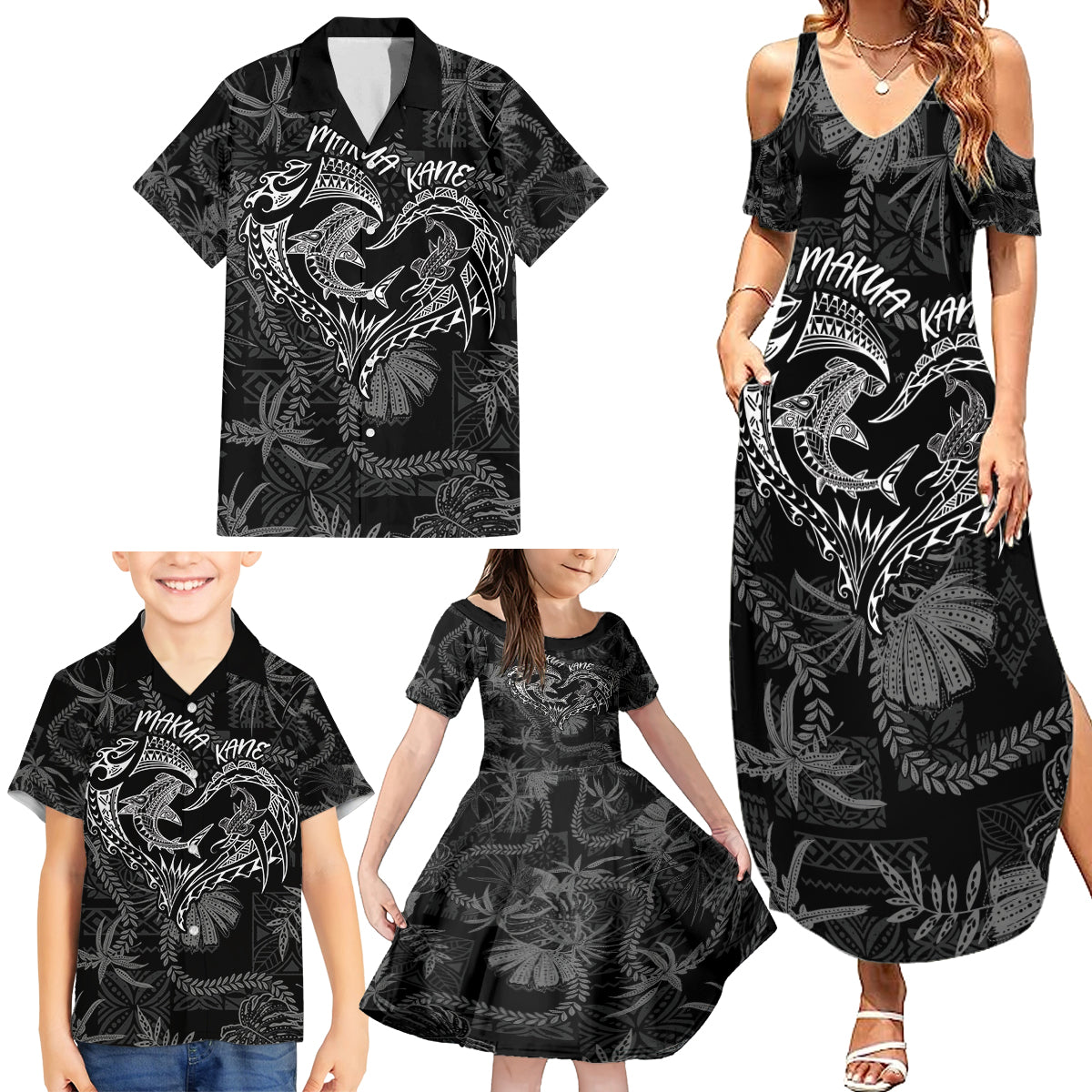 Hawaii Father's Day Vintage Lei Family Matching Summer Maxi Dress and Hawaiian Shirt Hauoli la Makuakane - Black LT7 - Polynesian Pride