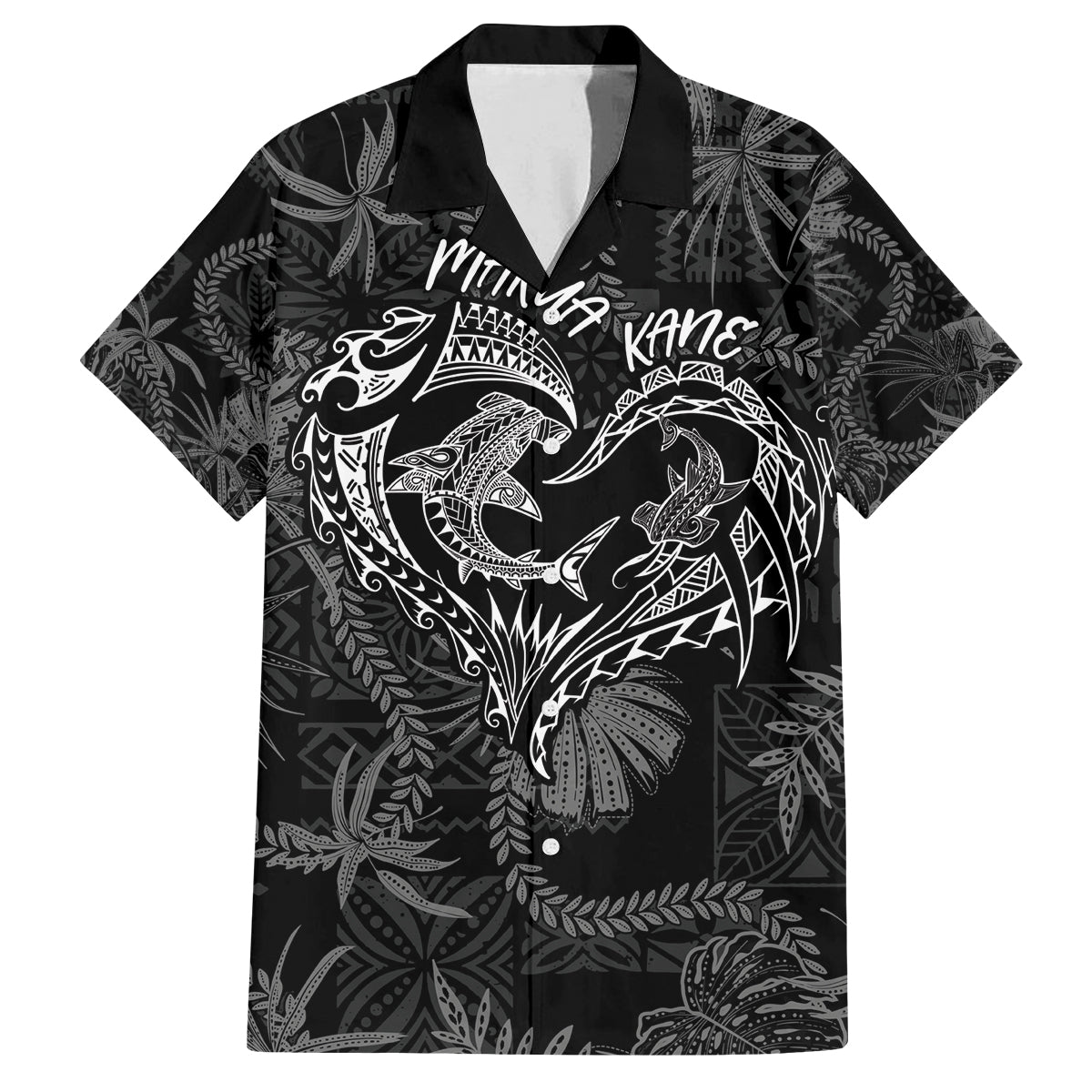 Hawaii Father's Day Vintage Lei Family Matching Summer Maxi Dress and Hawaiian Shirt Hauoli la Makuakane - Black LT7 Dad's Shirt - Short Sleeve Black - Polynesian Pride