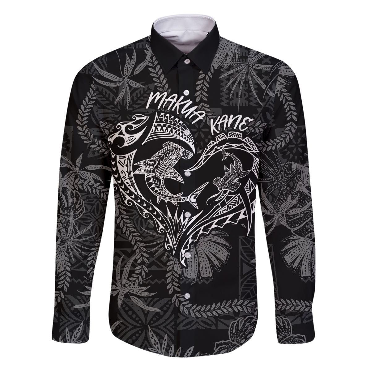 Hawaii Father's Day Vintage Lei Family Matching Summer Maxi Dress and Hawaiian Shirt Hauoli la Makuakane - Black LT7 Dad's Shirt - Long Sleeve Black - Polynesian Pride
