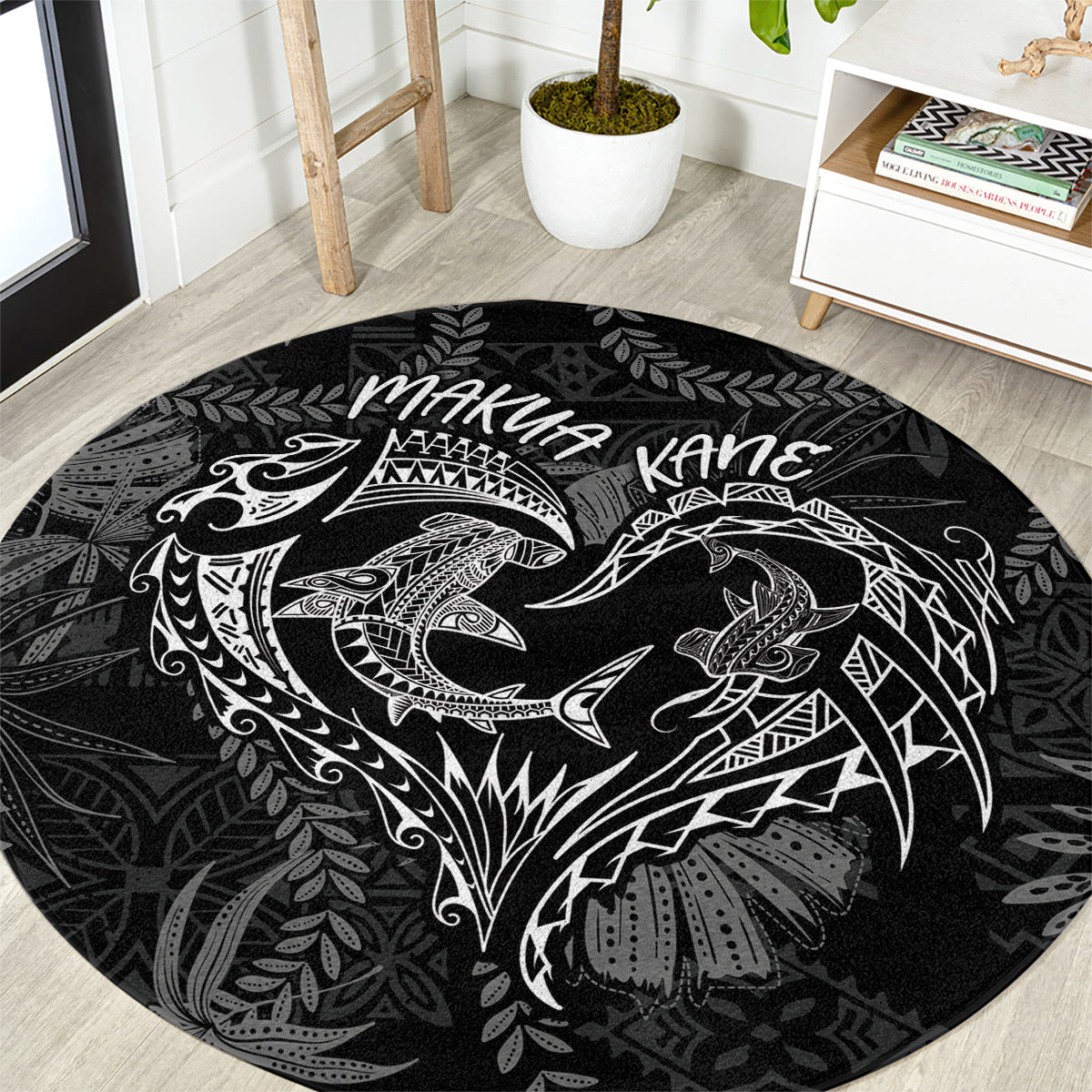 Hawaii Father's Day Vintage Lei Round Carpet Hauoli la Makuakane - Black