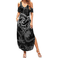 Hawaii Father's Day Vintage Lei Summer Maxi Dress Hauoli la Makuakane - Black LT7 Women Black - Polynesian Pride