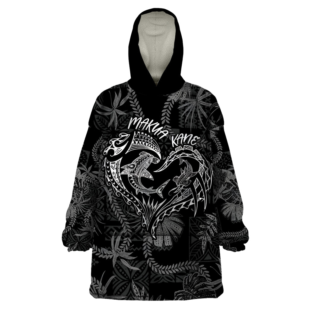 Hawaii Father's Day Vintage Lei Wearable Blanket Hoodie Hauoli la Makuakane - Black LT7 One Size Black - Polynesian Pride