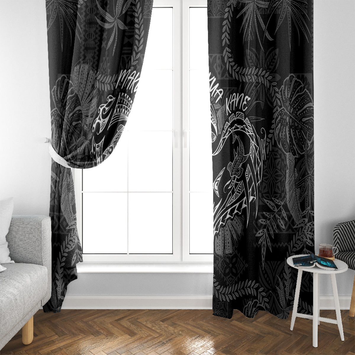 Hawaii Father's Day Vintage Lei Window Curtain Hauoli la Makuakane - Black