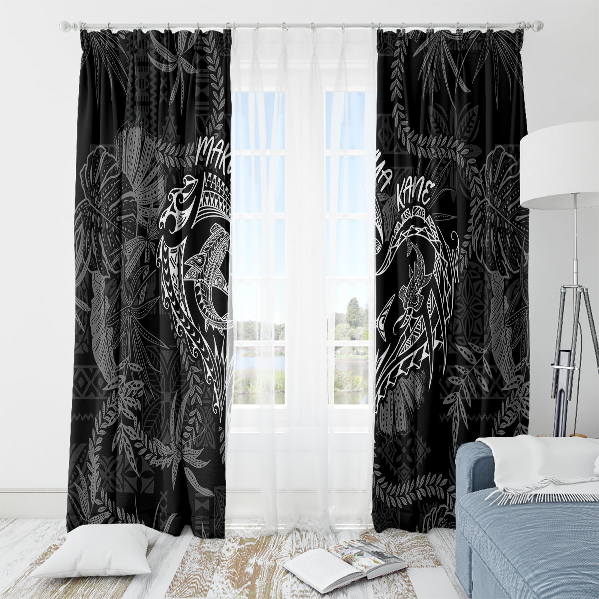 Hawaii Father's Day Vintage Lei Window Curtain Hauoli la Makuakane - Black