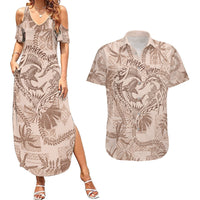 Hawaii Father's Day Vintage Lei Couples Matching Summer Maxi Dress and Hawaiian Shirt Hauoli la Makuakane - Beige