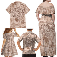 Hawaii Father's Day Vintage Lei Family Matching Off Shoulder Maxi Dress and Hawaiian Shirt Hauoli la Makuakane - Beige LT7 - Polynesian Pride
