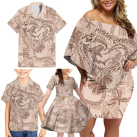 Hawaii Father's Day Vintage Lei Family Matching Off Shoulder Short Dress and Hawaiian Shirt Hauoli la Makuakane - Beige LT7 - Polynesian Pride
