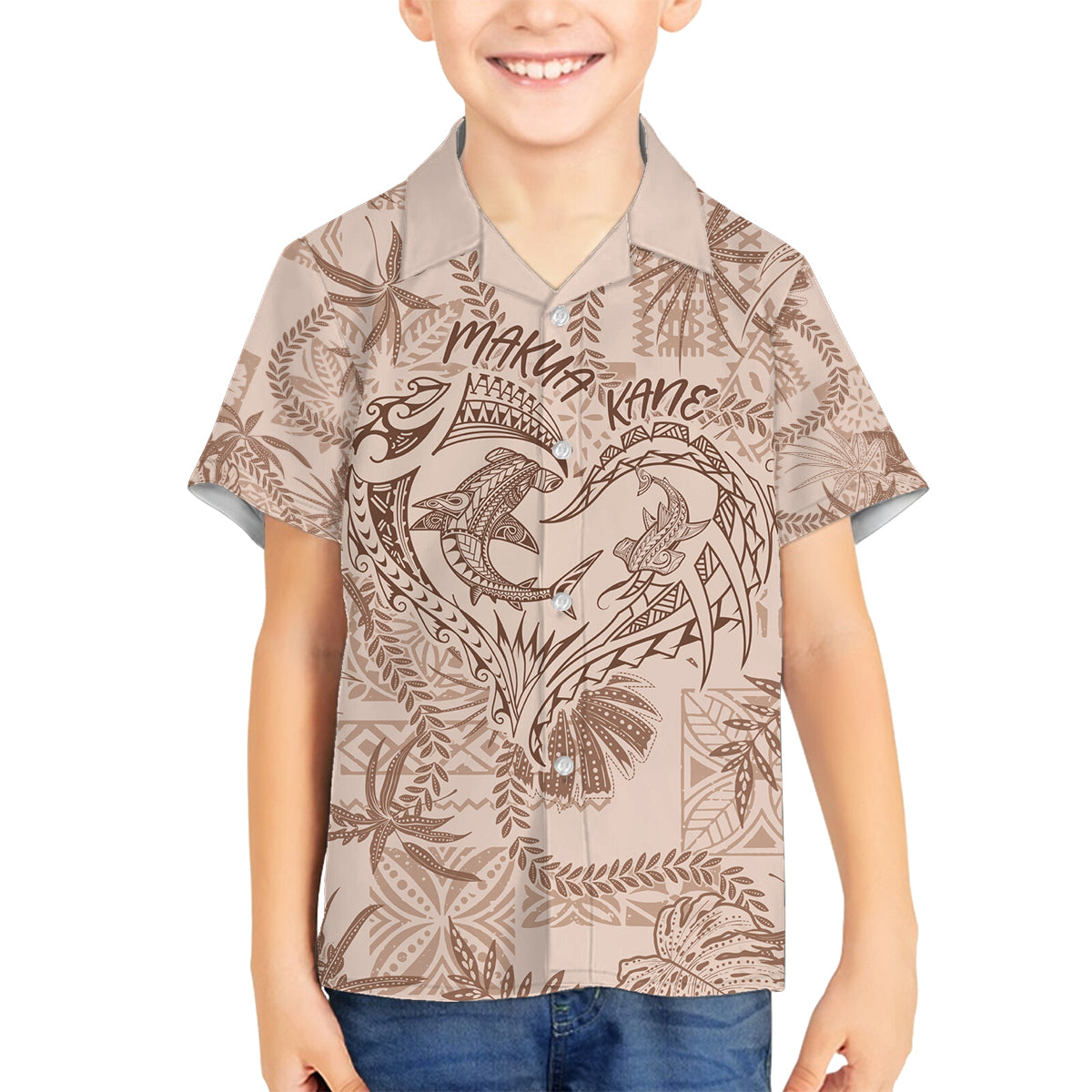 Hawaii Father's Day Vintage Lei Family Matching Puletasi and Hawaiian Shirt Hauoli la Makuakane - Beige LT7 Son's Shirt Beige - Polynesian Pride