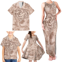 Hawaii Father's Day Vintage Lei Family Matching Tank Maxi Dress and Hawaiian Shirt Hauoli la Makuakane - Beige LT7 - Polynesian Pride