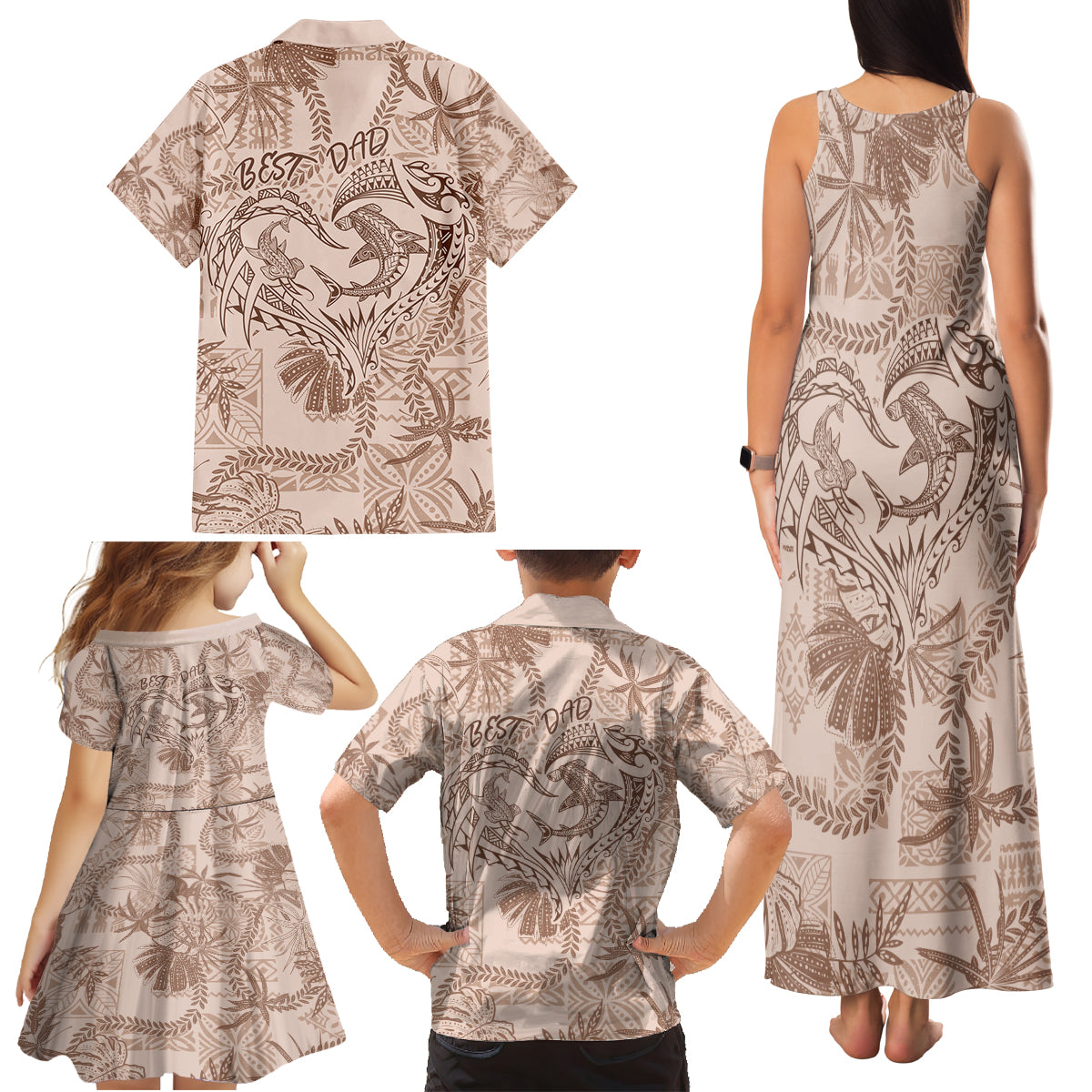 Hawaii Father's Day Vintage Lei Family Matching Tank Maxi Dress and Hawaiian Shirt Hauoli la Makuakane - Beige LT7 - Polynesian Pride