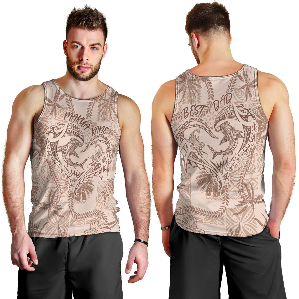 Hawaii Father's Day Vintage Lei Men Tank Top Hauoli la Makuakane - Beige LT7 - Polynesian Pride