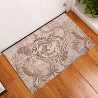 Hawaii Father's Day Vintage Lei Rubber Doormat Hauoli la Makuakane - Beige