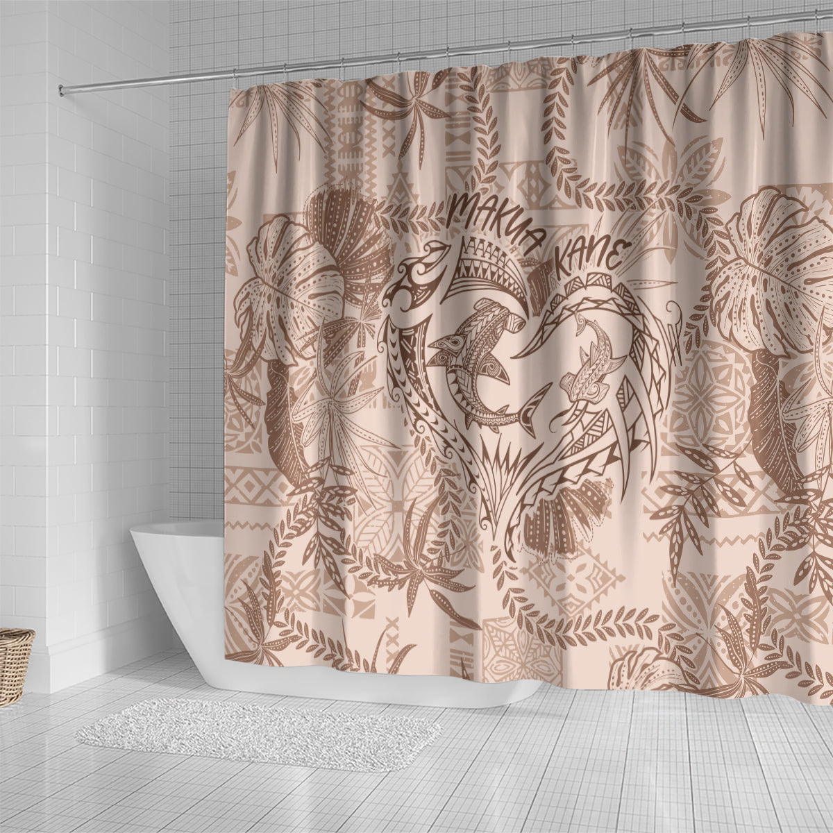 Hawaii Father's Day Vintage Lei Shower Curtain Hauoli la Makuakane - Beige LT7 - Polynesian Pride