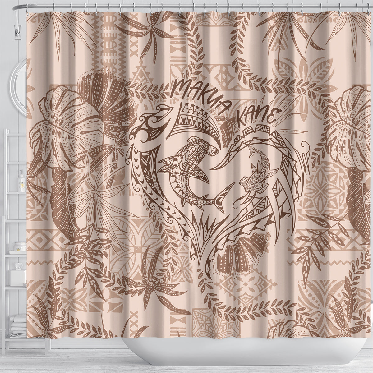 Hawaii Father's Day Vintage Lei Shower Curtain Hauoli la Makuakane - Beige LT7 - Polynesian Pride