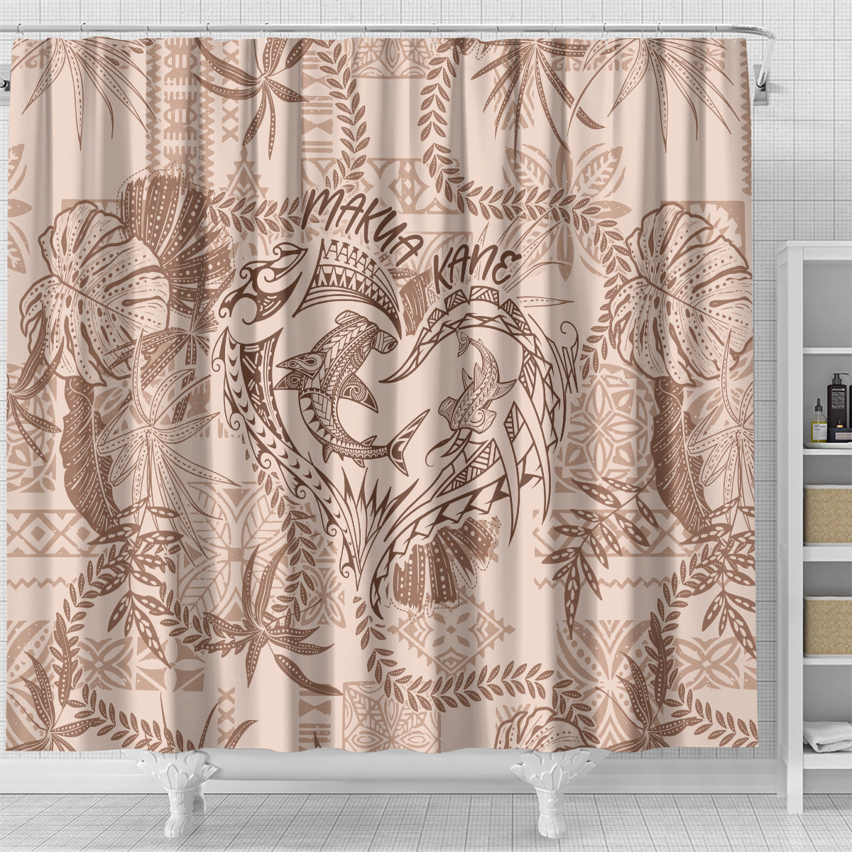 Hawaii Father's Day Vintage Lei Shower Curtain Hauoli la Makuakane - Beige LT7 - Polynesian Pride