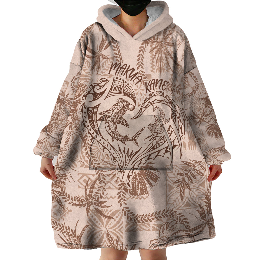 Hawaii Father's Day Vintage Lei Wearable Blanket Hoodie Hauoli la Makuakane - Beige LT7 - Polynesian Pride
