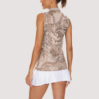 Hawaii Father's Day Vintage Lei Women Sleeveless Polo Shirt Hauoli la Makuakane - Beige