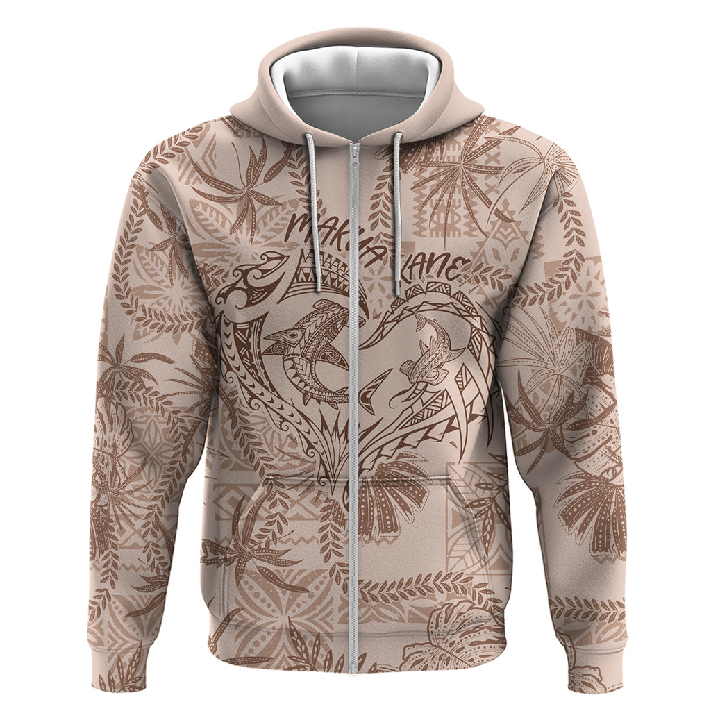Hawaii Father's Day Vintage Lei Zip Hoodie Hauoli la Makuakane - Beige LT7 Zip Hoodie Beige - Polynesian Pride
