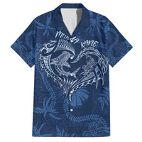 Hawaii Father's Day Vintage Lei Family Matching Off Shoulder Maxi Dress and Hawaiian Shirt Hauoli la Makuakane - Blue LT7 Dad's Shirt - Short Sleeve Blue - Polynesian Pride