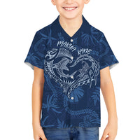 Hawaii Father's Day Vintage Lei Family Matching Off Shoulder Maxi Dress and Hawaiian Shirt Hauoli la Makuakane - Blue LT7 Son's Shirt Blue - Polynesian Pride