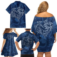Hawaii Father's Day Vintage Lei Family Matching Off Shoulder Short Dress and Hawaiian Shirt Hauoli la Makuakane - Blue LT7 - Polynesian Pride