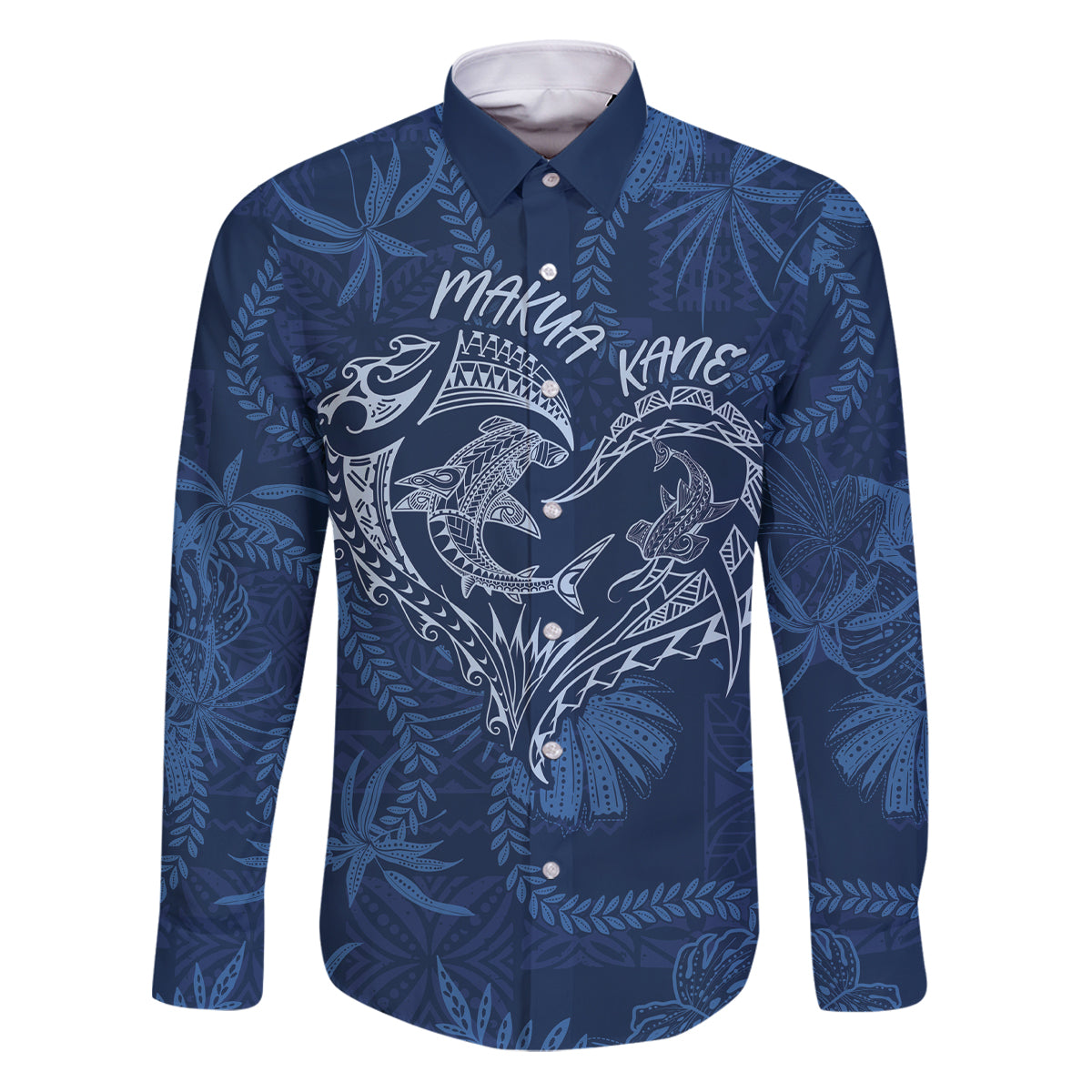Hawaii Father's Day Vintage Lei Family Matching Puletasi and Hawaiian Shirt Hauoli la Makuakane - Blue LT7 Dad's Shirt - Long Sleeve Blue - Polynesian Pride