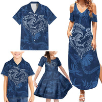 Hawaii Father's Day Vintage Lei Family Matching Summer Maxi Dress and Hawaiian Shirt Hauoli la Makuakane - Blue LT7 - Polynesian Pride