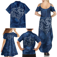 Hawaii Father's Day Vintage Lei Family Matching Summer Maxi Dress and Hawaiian Shirt Hauoli la Makuakane - Blue LT7 - Polynesian Pride