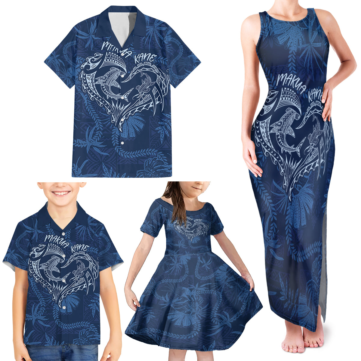 Hawaii Father's Day Vintage Lei Family Matching Tank Maxi Dress and Hawaiian Shirt Hauoli la Makuakane - Blue LT7 - Polynesian Pride