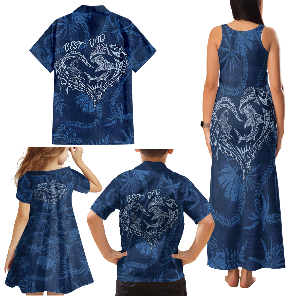 Hawaii Father's Day Vintage Lei Family Matching Tank Maxi Dress and Hawaiian Shirt Hauoli la Makuakane - Blue LT7 - Polynesian Pride