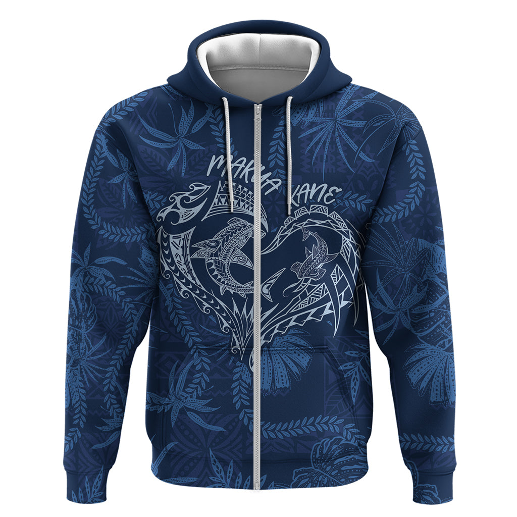 Hawaii Father's Day Vintage Lei Hoodie Hauoli la Makuakane - Blue LT7 Zip Hoodie Blue - Polynesian Pride