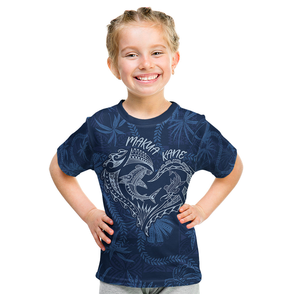 Hawaii Father's Day Vintage Lei Kid T Shirt Hauoli la Makuakane - Blue LT7 Blue - Polynesian Pride