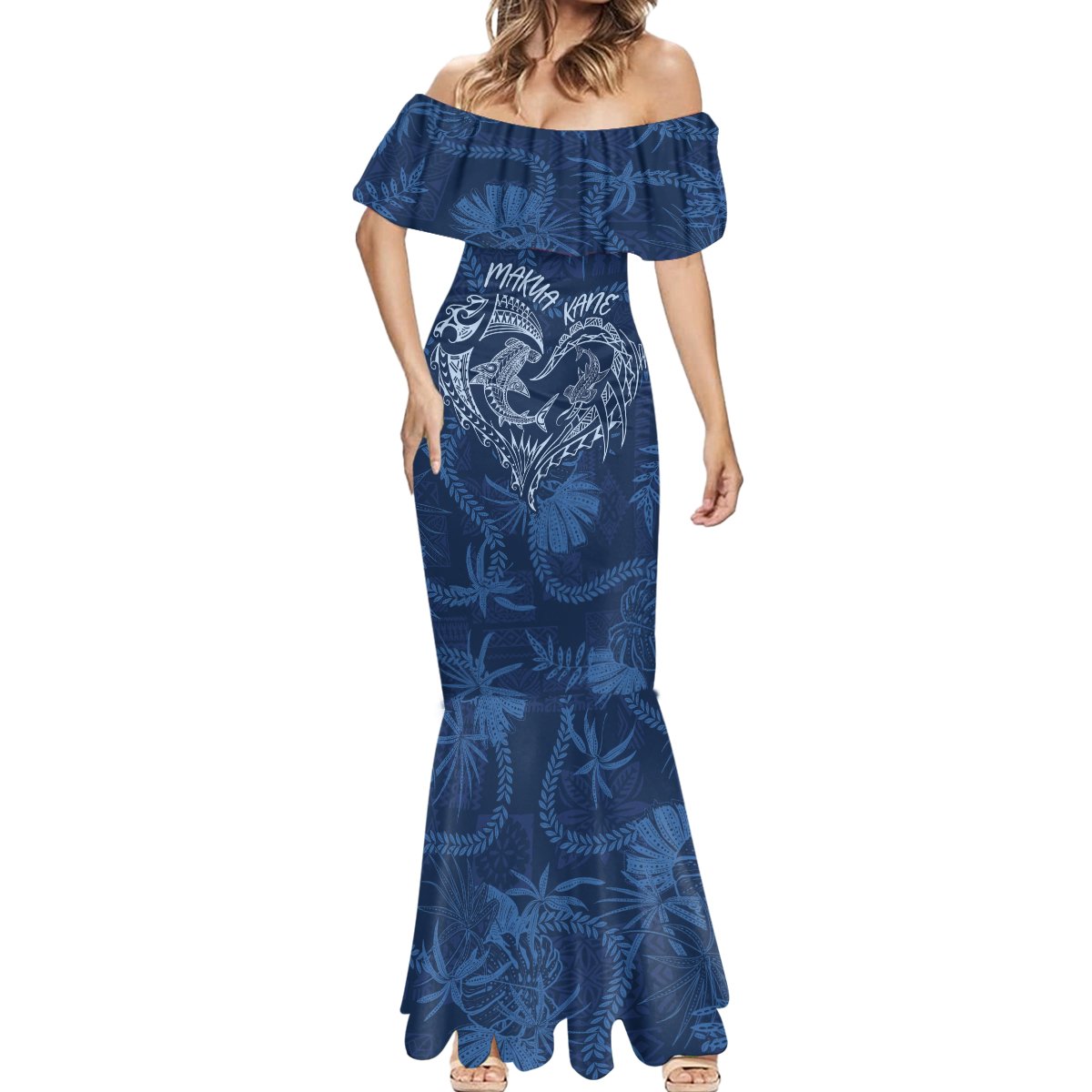 Hawaii Father's Day Vintage Lei Mermaid Dress Hauoli la Makuakane - Blue LT7 - Polynesian Pride