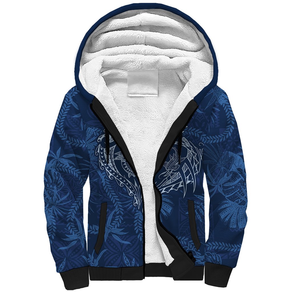 Hawaii Father's Day Vintage Lei Sherpa Hoodie Hauoli la Makuakane - Blue LT7 Unisex Blue - Polynesian Pride