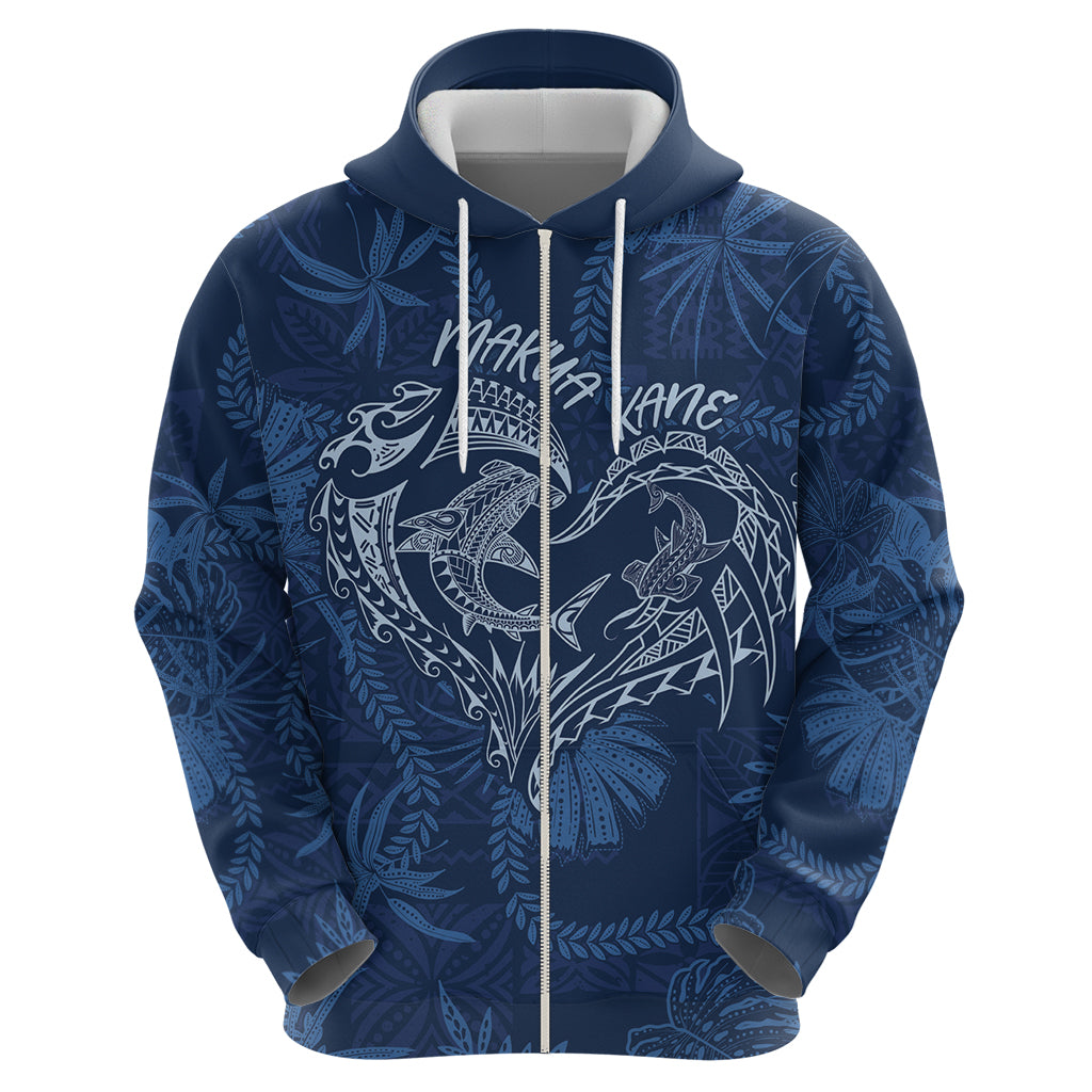Hawaii Father's Day Vintage Lei Zip Hoodie Hauoli la Makuakane - Blue LT7 - Polynesian Pride