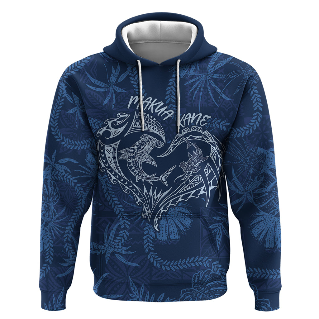 Hawaii Father's Day Vintage Lei Zip Hoodie Hauoli la Makuakane - Blue LT7 Pullover Hoodie Blue - Polynesian Pride