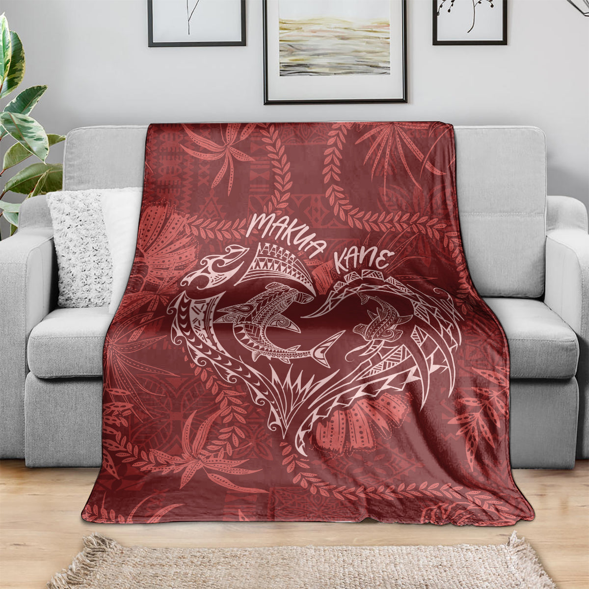 Hawaii Father's Day Vintage Lei Blanket Hauoli la Makuakane - Red